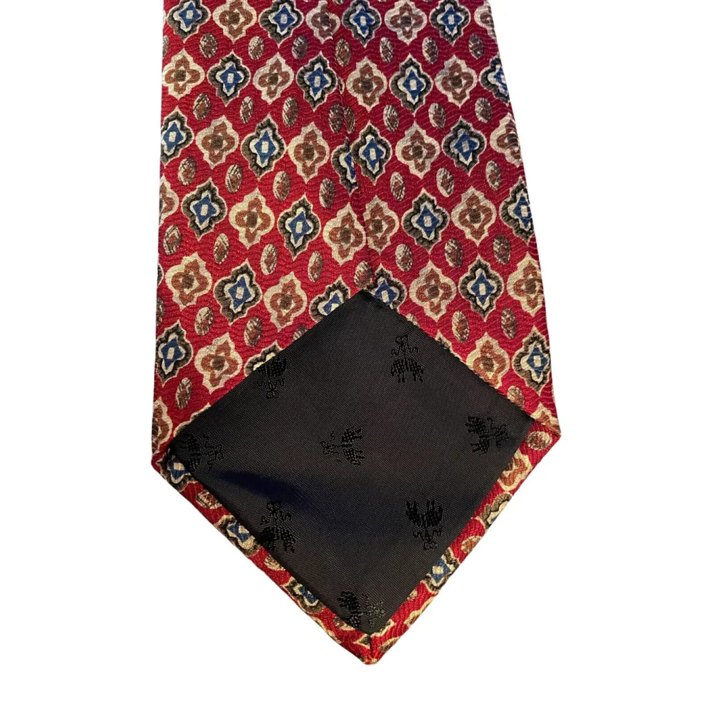 Brooks Brothers Makers Patterned Silk Neck Tie‎ Made In USA Cranberry Red Blue